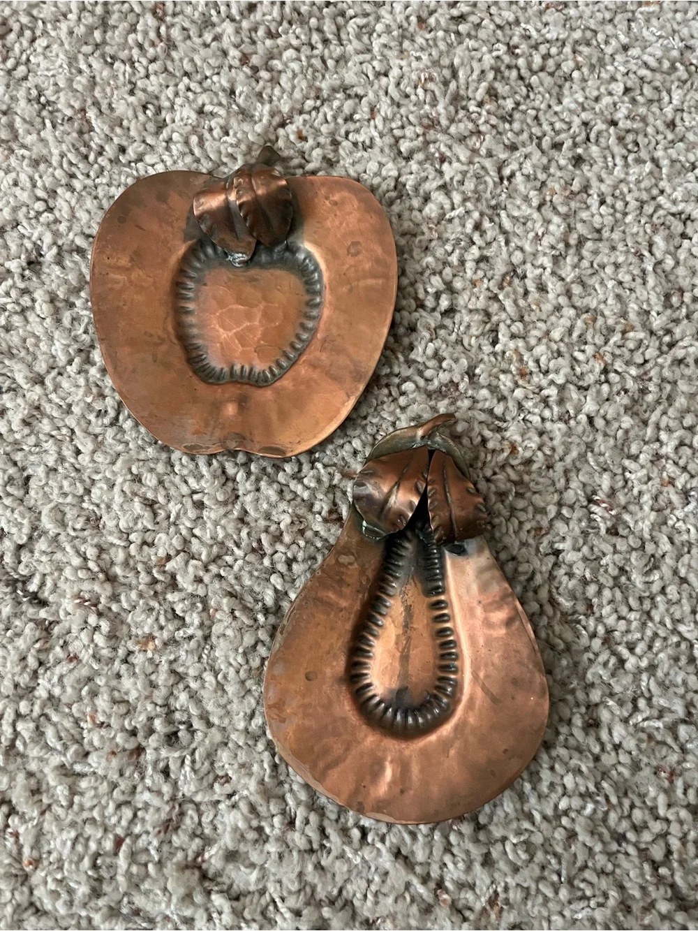Vintage Gregorian copper apple & pear wall hangings